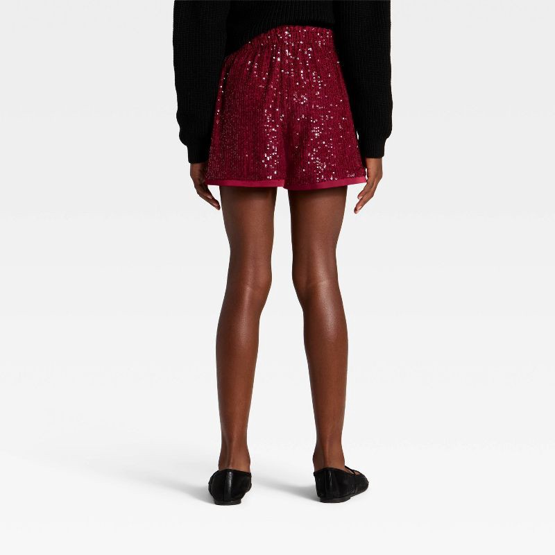 slide 2 of 3, Girls' Pull-On Sequin Shorts - Cat & Jack™ Red S, 1 ct