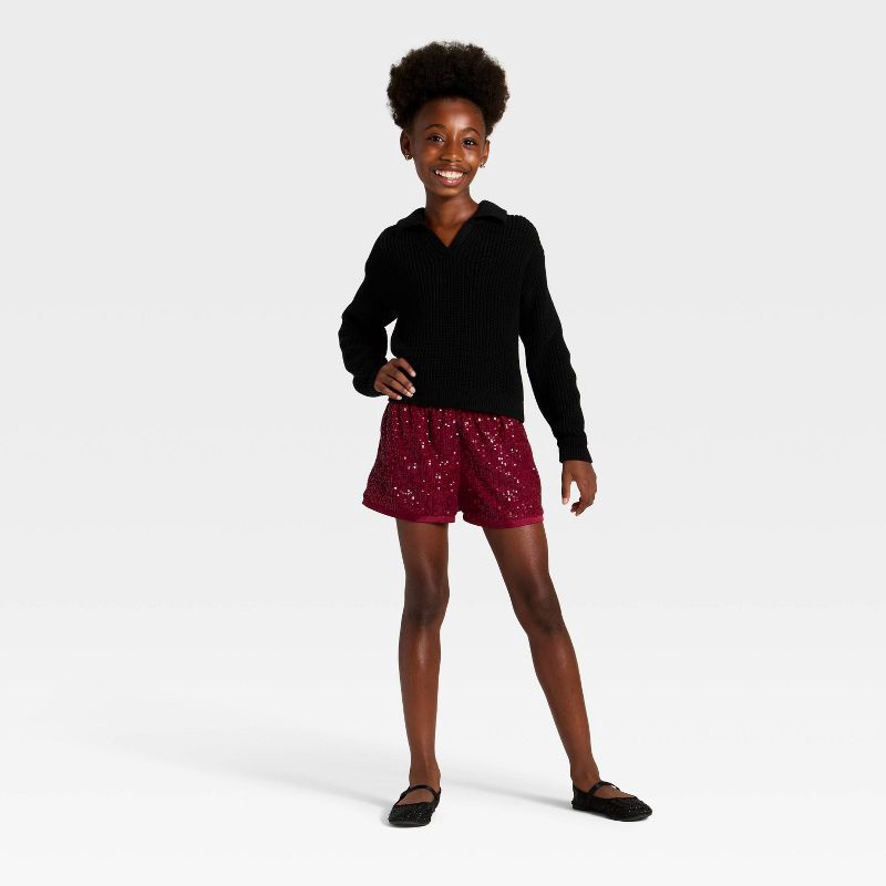 slide 3 of 3, Girls' Pull-On Sequin Shorts - Cat & Jack™ Red L, 1 ct