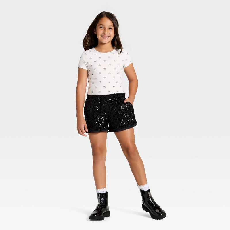 slide 3 of 3, Girls' Pull-On Sequin Shorts - Cat & Jack™ Black XL, 1 ct