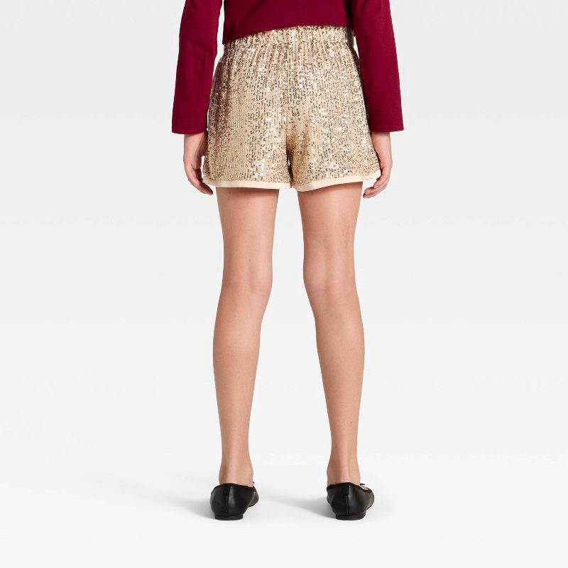 slide 2 of 3, Girls' Pull-On Sequin Shorts - Cat & Jack™ Gold L, 1 ct