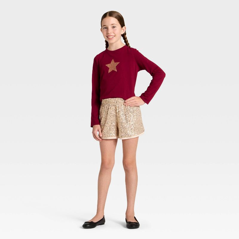 slide 3 of 3, Girls' Pull-On Sequin Shorts - Cat & Jack™ Gold L, 1 ct