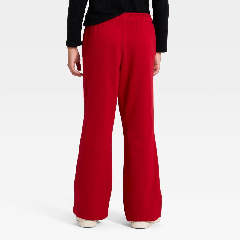 slide 3 of 4, Girls' Pull-On Bow Fleece Pants - Cat & Jack™ Dark Red M, 1 ct