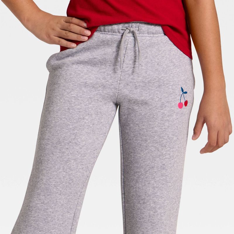 slide 2 of 4, Girls' Pull-On Cherry Fleece Pants - Cat & Jack™ Heather Gray XS, 1 ct