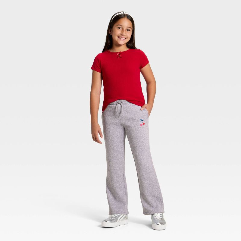 slide 4 of 4, Girls' Pull-On Cherry Fleece Pants - Cat & Jack™ Heather Gray XS, 1 ct