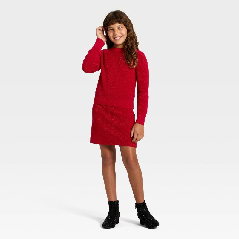 slide 3 of 3, Girls' Sweater Skirt - Cat & Jack™ Dark Red M, 1 ct