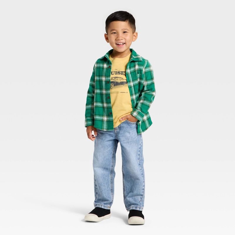slide 3 of 3, Toddler Boys' Plaid Flannel Shirt - Cat & Jack™ Green 4T, 1 ct
