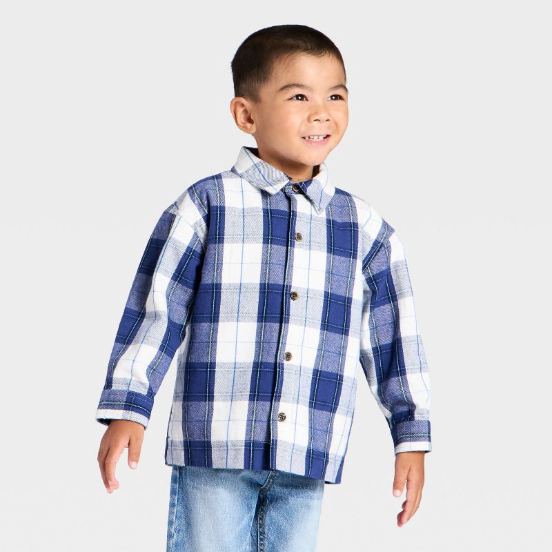 slide 2 of 3, Toddler Boys' Faux Shearling Plaid Shacket - Cat & Jack™ Blue 5T, 1 ct