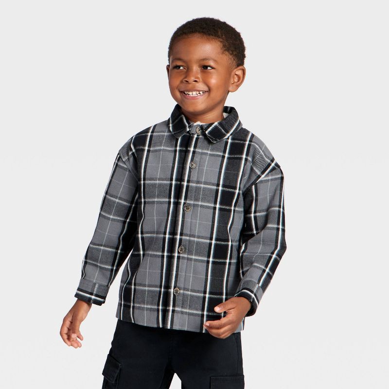 slide 2 of 3, Toddler Boys' Faux Shearling Plaid Shacket - Cat & Jack™ Gray 3T, 1 ct