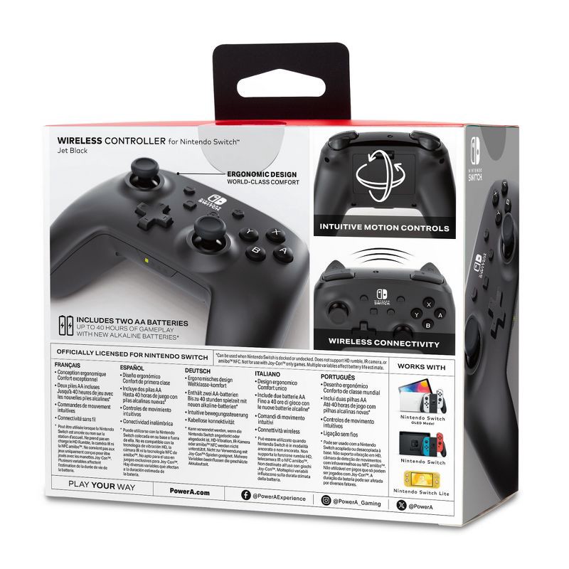 slide 10 of 10, PowerA Jet Black Wireless Controller - Nintendo Switch: Bluetooth, USB, Standard Controller, 1 ct