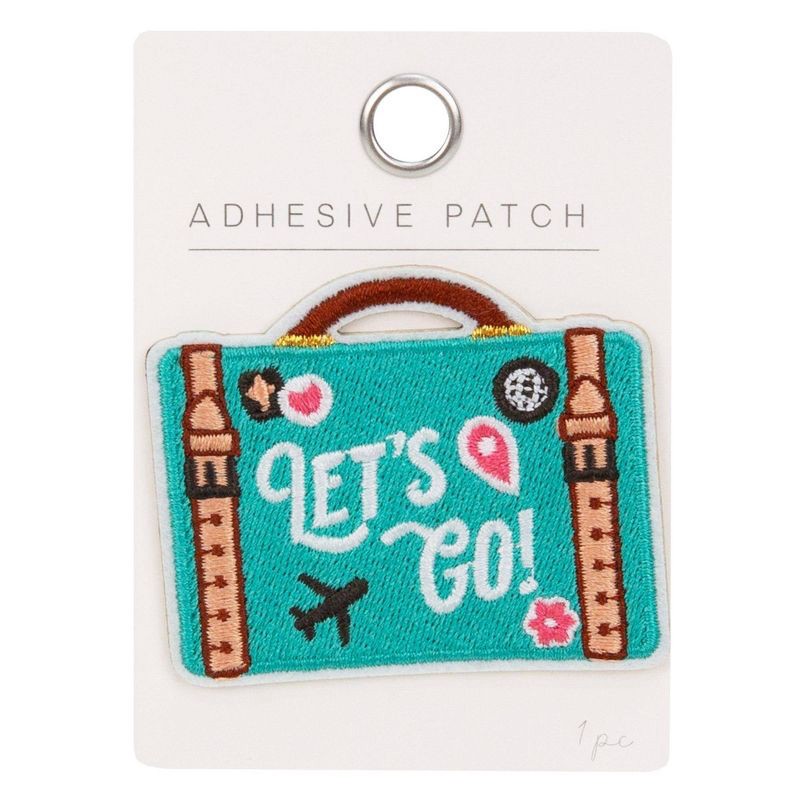 slide 1 of 5, Horizon Group Personalization Adhesive Patch Icon Let's Go Suitcase, 1 ct