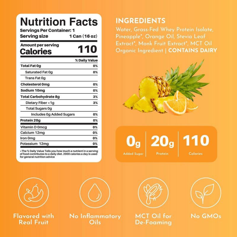 slide 3 of 5, Just Ingredients Orange Pineapple Flavored Clear Protein - 16 fl oz Can, 16 fl oz
