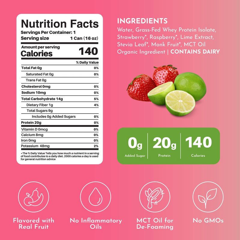 slide 3 of 5, Just Ingredients Strawberry Limeade Flavored Clear Protein - 16 fl oz Can, 16 fl oz