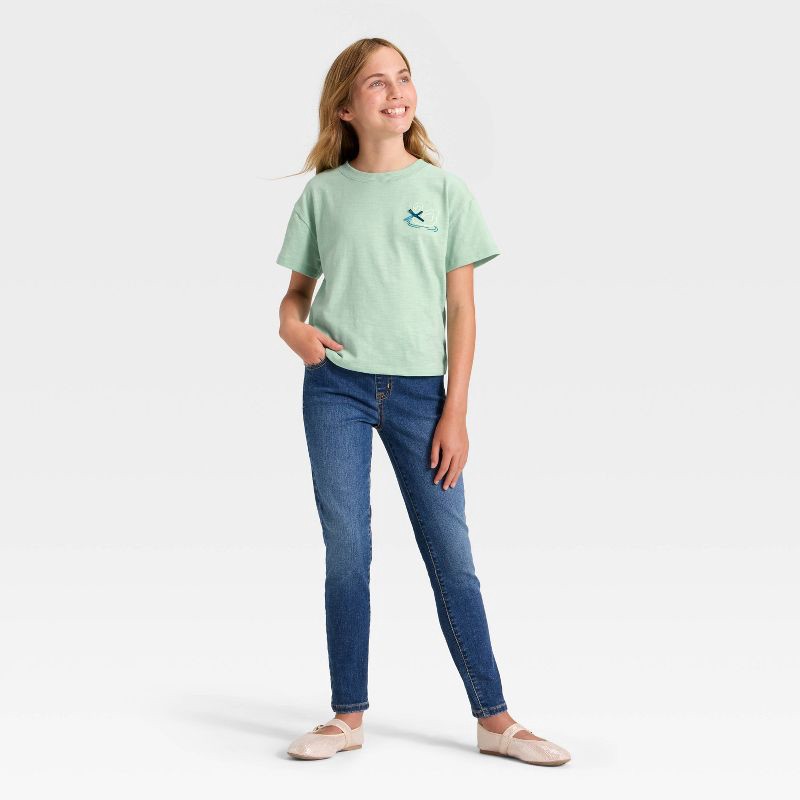 slide 4 of 4, Girls' Short Sleeve Swan Relaxed Fit Graphic T-Shirt - Cat & Jack™ Mint Green L, 1 ct