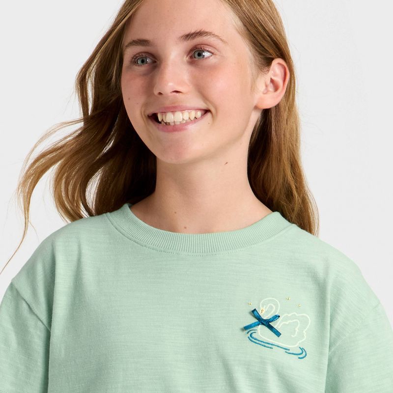 slide 2 of 4, Girls' Short Sleeve Swan Relaxed Fit Graphic T-Shirt - Cat & Jack™ Mint Green XL, 1 ct