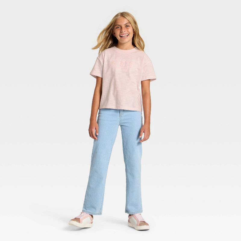 slide 4 of 4, Girls' Short Sleeve Apres Relaxed Fit Graphic T-Shirt - Cat & Jack™ Light Pink XS, 1 ct