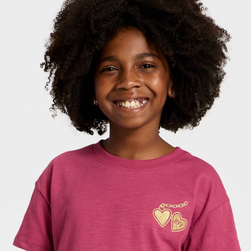 slide 2 of 4, Girls' Short Sleeve BFF Relaxed Fit Graphic T-Shirt - Cat & Jack™ Berry Red XL, 1 ct