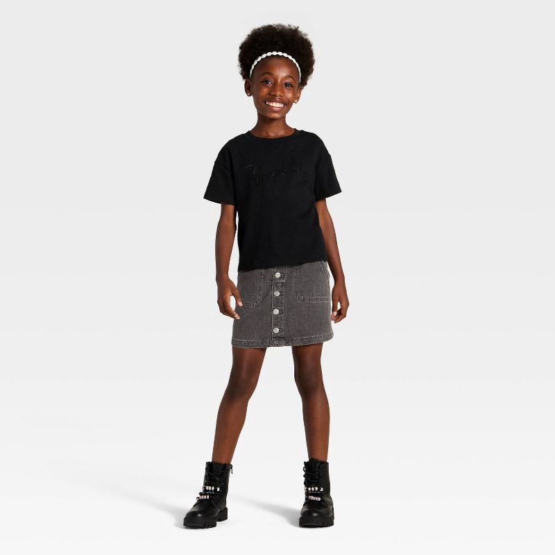 slide 4 of 4, Girls' Short Sleeve Sparkle Relaxed Fit Graphic T-Shirt - Cat & Jack™ Black XL, 1 ct