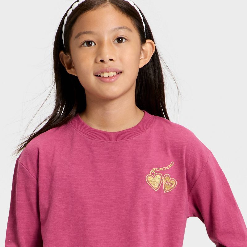slide 2 of 4, Girls' Long Sleeve BFF Relaxed Fit Graphic T-Shirt - Cat & Jack™ Berry Red M, 1 ct