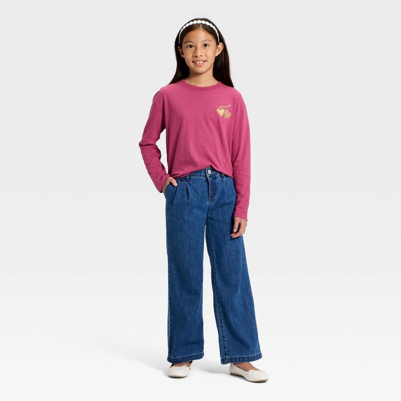 slide 4 of 4, Girls' Long Sleeve BFF Relaxed Fit Graphic T-Shirt - Cat & Jack™ Berry Red M, 1 ct