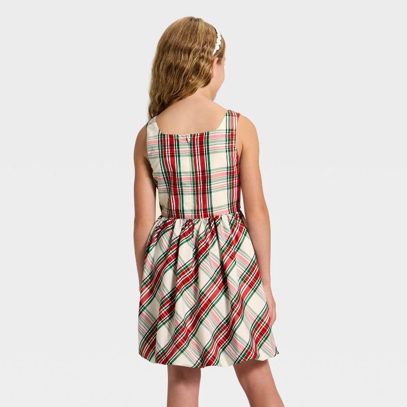 slide 2 of 3, Girls' Plaid Bubble Dress - Cat & Jack™ Cream/Red/Green L, 1 ct