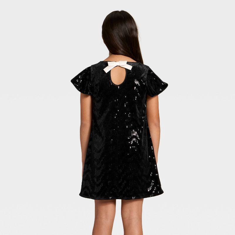 slide 2 of 3, Girls' Short Sleeve Sequin Velvet Dress - Cat & Jack™ Black S, 1 ct