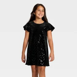 Girls' Short Sleeve Sequin Velvet Dress - Cat & Jack™ Black M