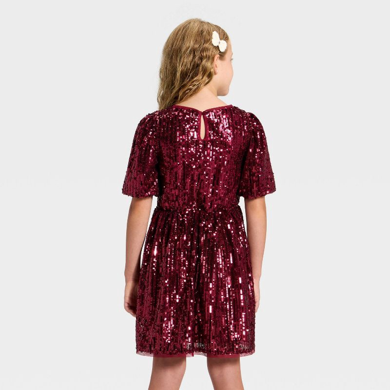 slide 2 of 3, Girls' Short Sleeve Sequin Dress - Cat & Jack™ Dark Red XL, 1 ct
