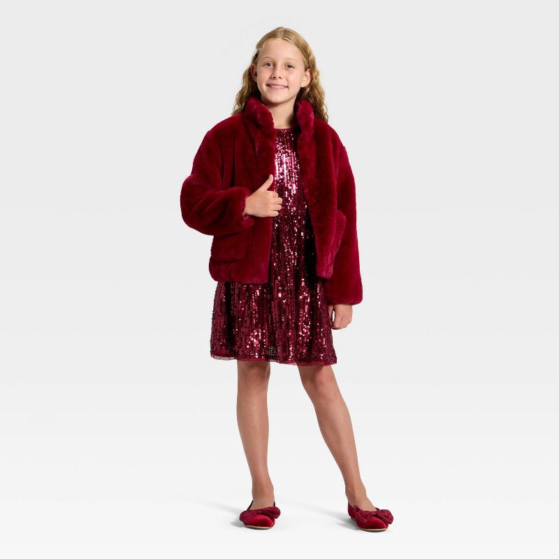 slide 3 of 3, Girls' Short Sleeve Sequin Dress - Cat & Jack™ Dark Red XL, 1 ct