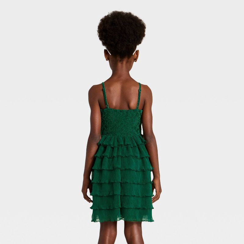 slide 2 of 3, Girls' Tiered Lace Dress - Cat & Jack™ Dark Green XS, 1 ct