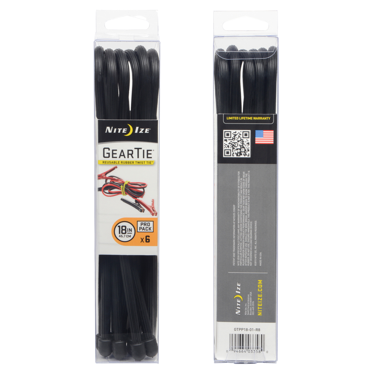 slide 5 of 5, Nite Ize Gear Tie ProPack 18" - Black, 6 ct