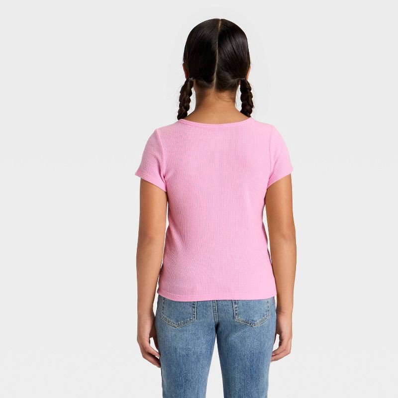 slide 2 of 3, Girls' Short Sleeve Waffle Knit Henley T-Shirt - Cat & Jack™ Rose Pink XL, 1 ct