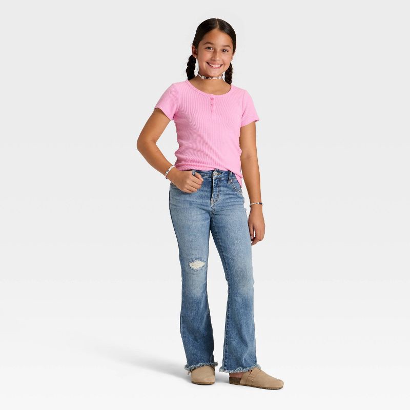 slide 3 of 3, Girls' Short Sleeve Waffle Knit Henley T-Shirt - Cat & Jack™ Rose Pink XL, 1 ct