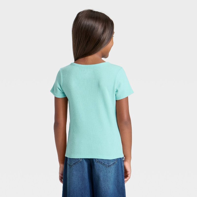 slide 2 of 3, Girls' Short Sleeve Waffle Knit Henley T-Shirt - Cat & Jack™ Aqua Blue S, 1 ct