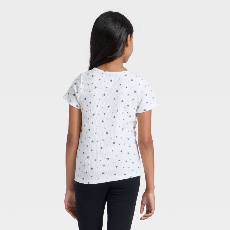 slide 2 of 3, Girls' Short Sleeve Waffle Knit Henley T-Shirt - Cat & Jack™ Cream S, 1 ct