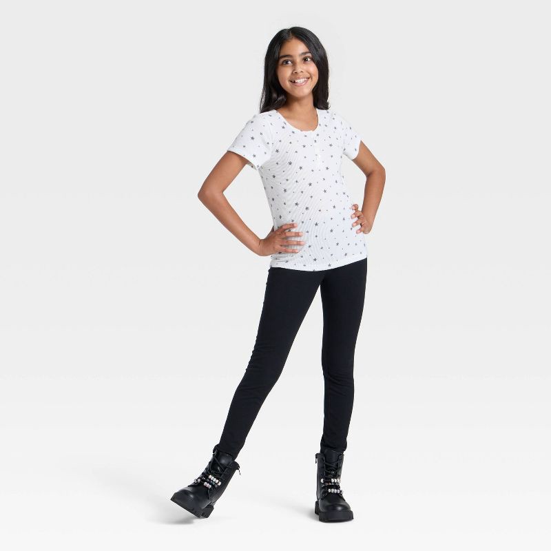 slide 3 of 3, Girls' Short Sleeve Waffle Knit Henley T-Shirt - Cat & Jack™ Cream S, 1 ct