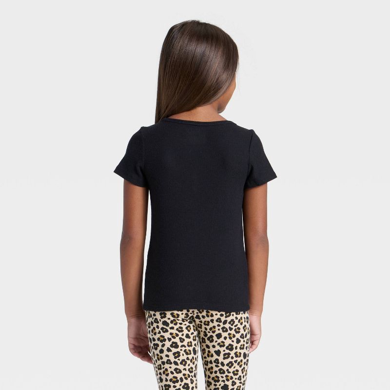 slide 2 of 3, Girls' Short Sleeve Waffle Knit Henley T-Shirt - Cat & Jack™ Black XL, 1 ct