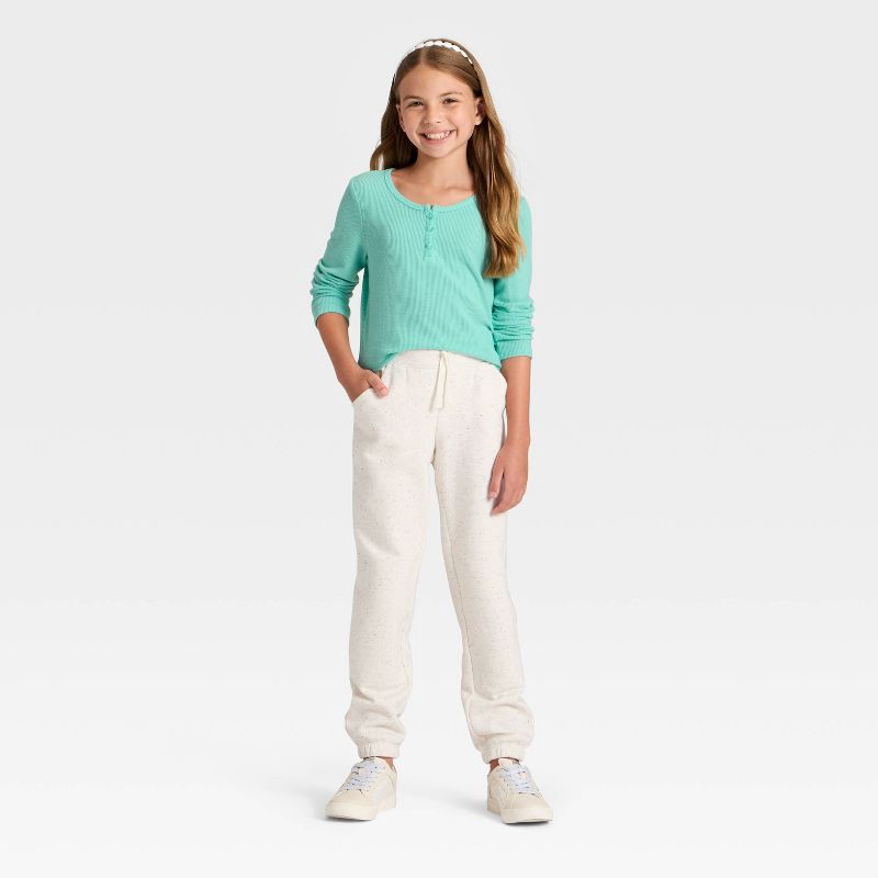 slide 3 of 3, Girls' Long Sleeve Waffle Knit Henley T-Shirt - Cat & Jack™ Aqua Blue L, 1 ct