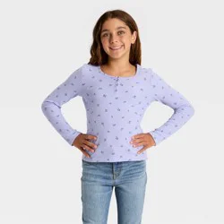 Girls' Long Sleeve Waffle Knit Henley T-Shirt - Cat & Jack™ Light Purple XS
