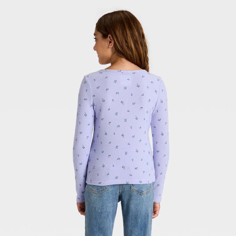 slide 2 of 3, Girls' Long Sleeve Waffle Knit Henley T-Shirt - Cat & Jack™ Light Purple S, 1 ct