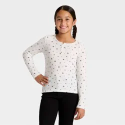 Girls' Long Sleeve Waffle Knit Henley T-Shirt - Cat & Jack™ Cream S