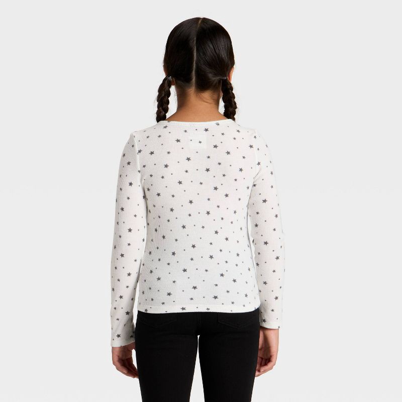 slide 2 of 3, Girls' Long Sleeve Waffle Knit Henley T-Shirt - Cat & Jack™ Cream XL, 1 ct