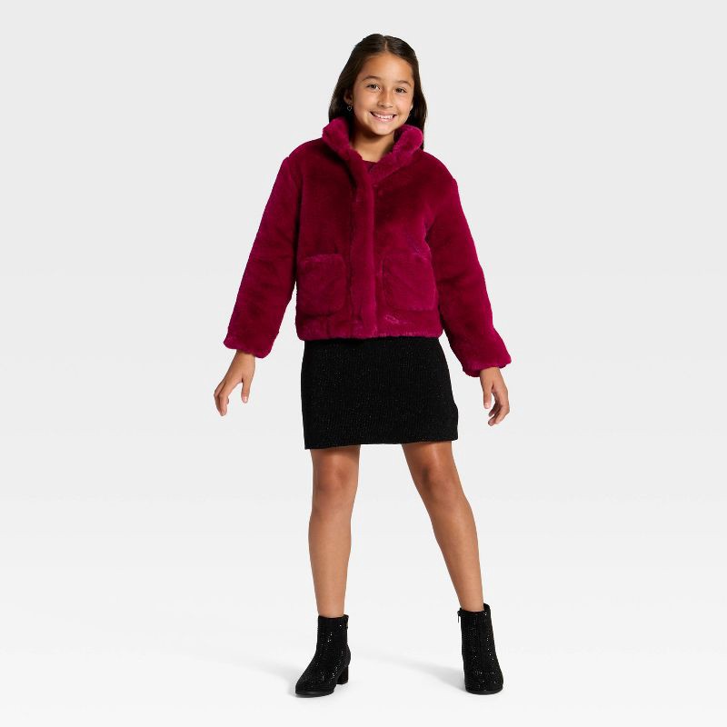 slide 3 of 3, Girls' Faux Fur Jacket - Cat & Jack™ Red S, 1 ct