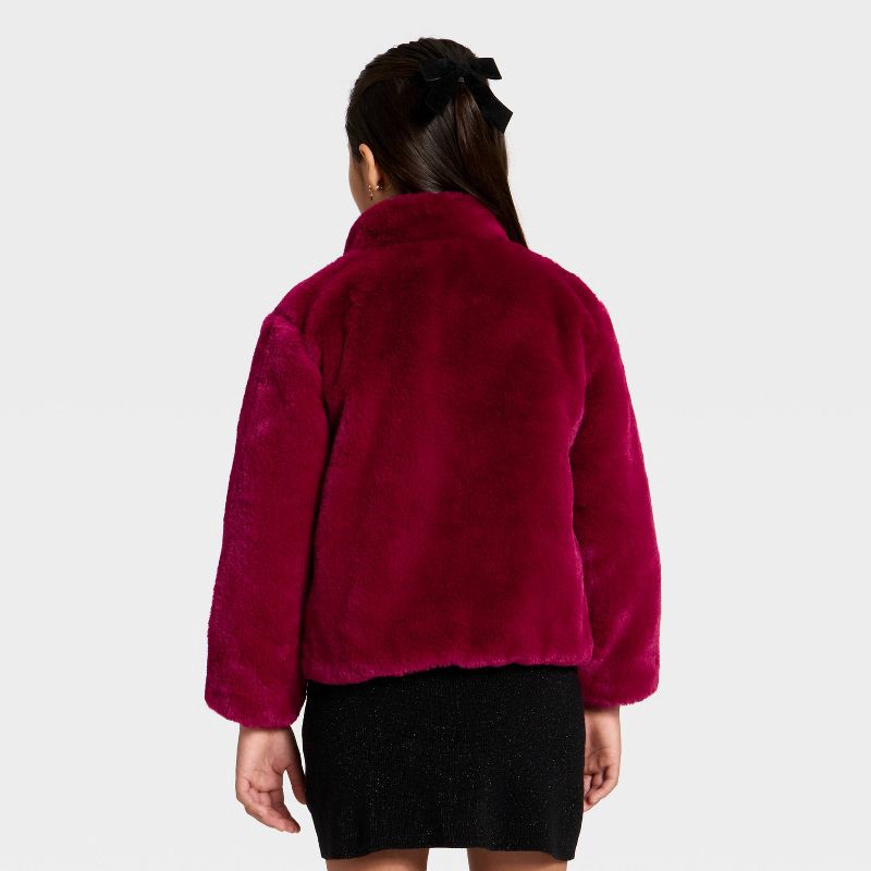 slide 2 of 3, Girls' Faux Fur Jacket - Cat & Jack™ Red M, 1 ct