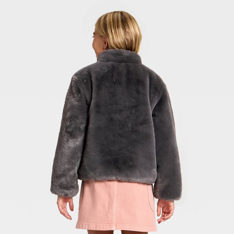slide 2 of 3, Girls' Faux Fur Jacket - Cat & Jack™ Gray M, 1 ct
