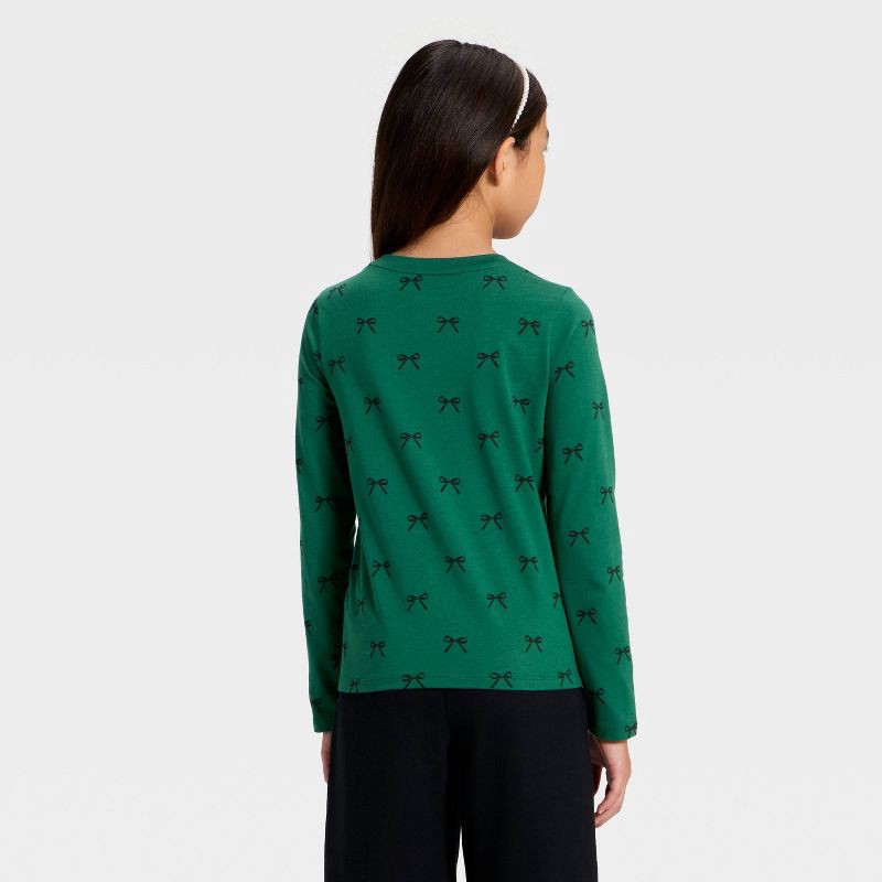 slide 3 of 4, Girls' Long Sleeve Bows Printed Classic Fit T-Shirt - Cat & Jack™ Jade Green L, 1 ct
