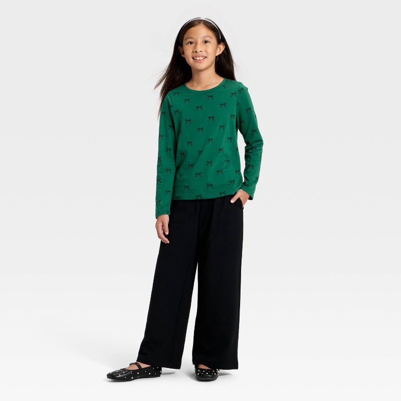 slide 4 of 4, Girls' Long Sleeve Bows Printed Classic Fit T-Shirt - Cat & Jack™ Jade Green L, 1 ct