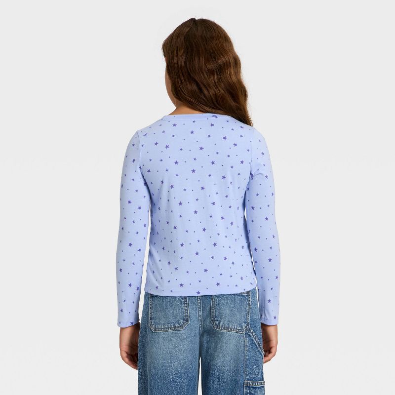 slide 2 of 3, Girls' Long Sleeve Stars Printed Classic Fit T-Shirt - Cat & Jack™ Blue S, 1 ct