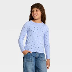 Girls' Long Sleeve Stars Printed Classic Fit T-Shirt - Cat & Jack™ Blue S