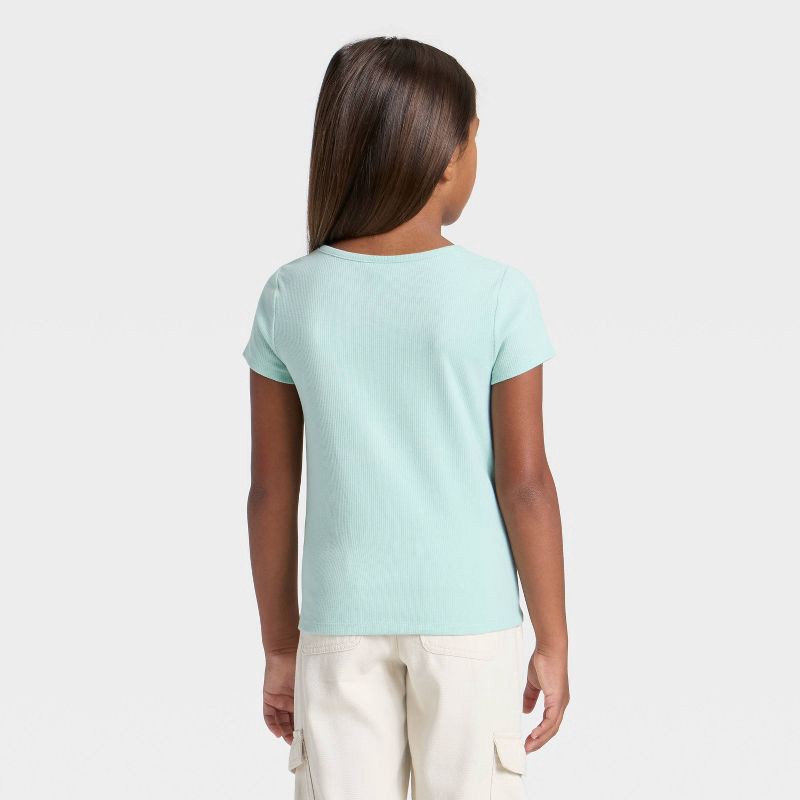 slide 2 of 3, Girls' Short Sleeve Ribbed Bow Front T-Shirt - Cat & Jack™ Mint Green S, 1 ct