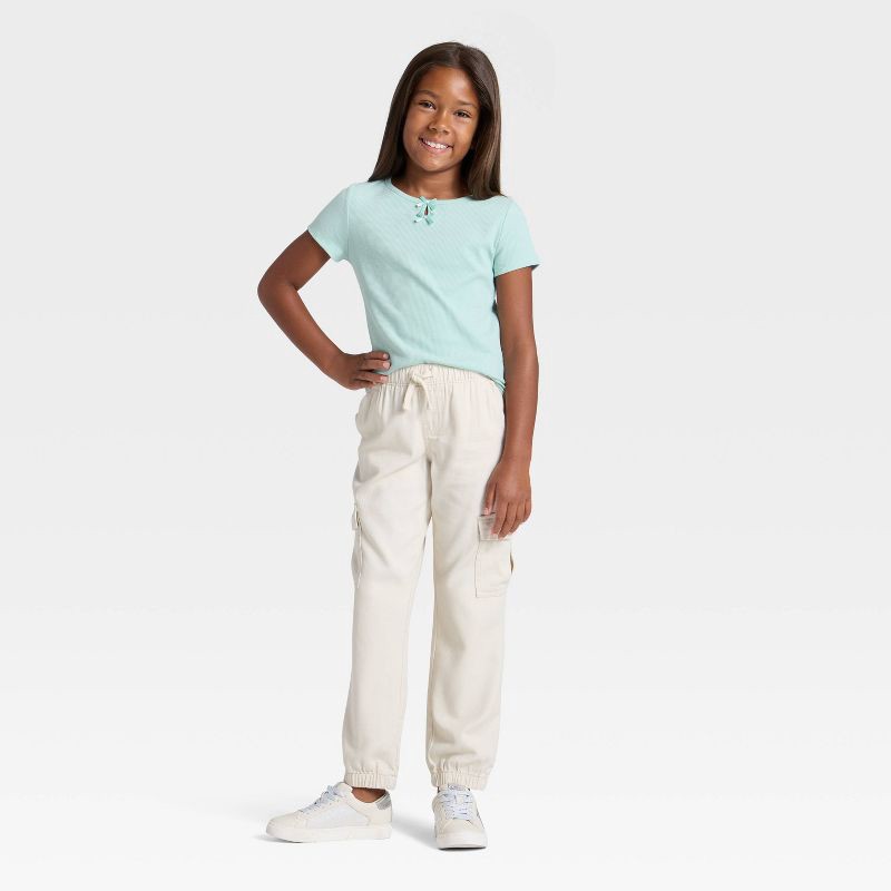 slide 3 of 3, Girls' Short Sleeve Ribbed Bow Front T-Shirt - Cat & Jack™ Mint Green S, 1 ct